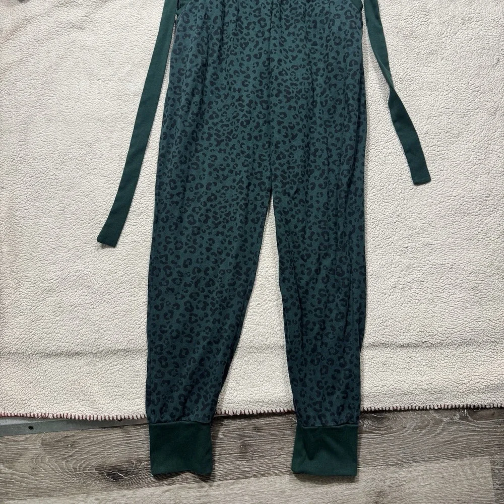 Lani The Label Jumpsuit Womens Small Green Cheetah Print‎ Long Sleeve Waist Tie